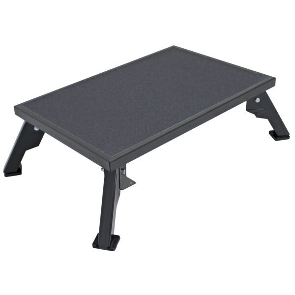 A black table with two legs on top of it.