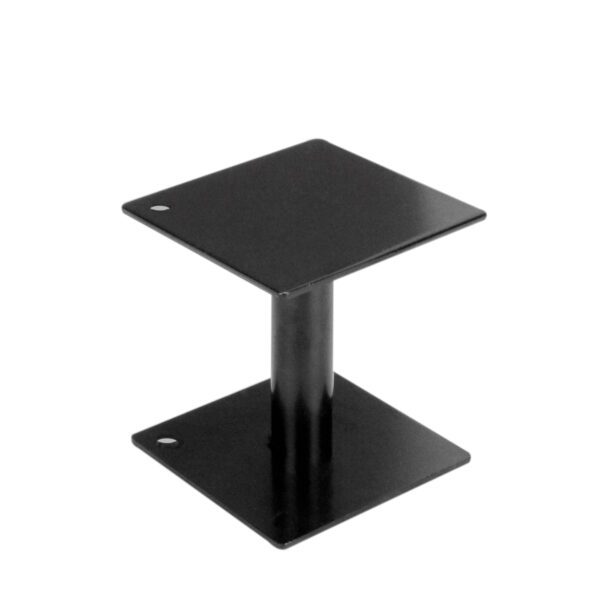 A black square table base with two holes for the top.