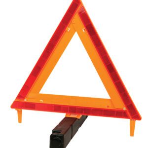 A red and orange triangle with a black handle.