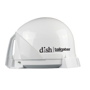 A dish network satellite dish with the dish logo on it.