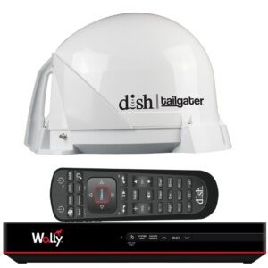 A dish network satellite receiver and remote control.