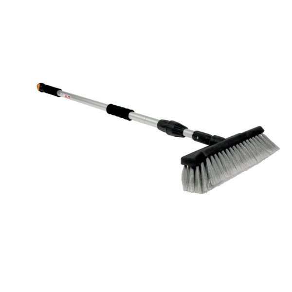 A long handle brush with black handles and a white base.