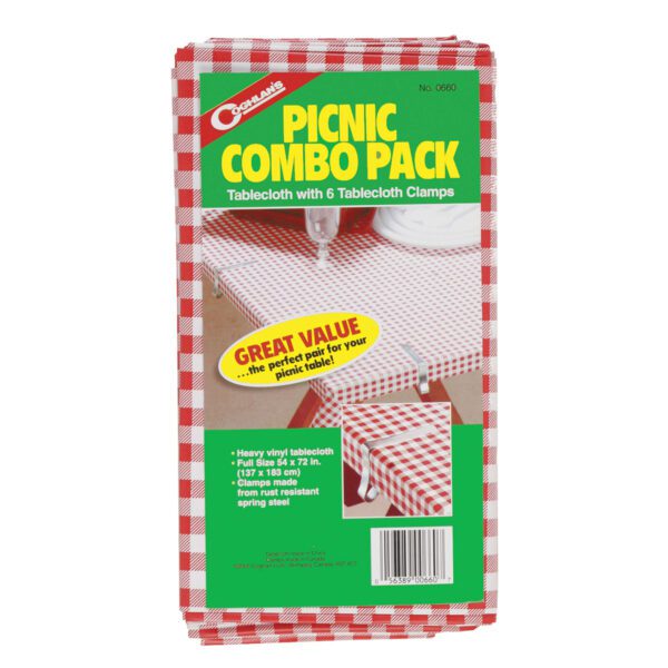 A package of picnic combo pack with red and white checkered tablecloth.