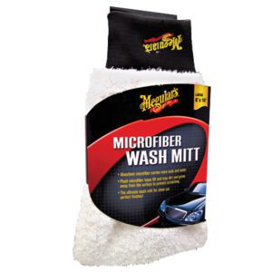 A microfiber wash mitt is shown in its packaging.