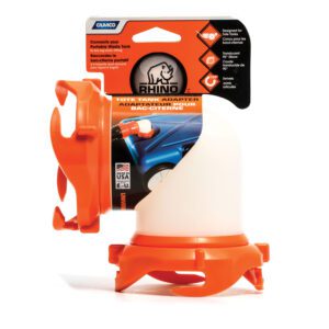 A product image of the orange and white holder for a light.