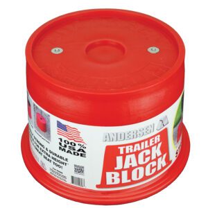 A red container with a white label on it.