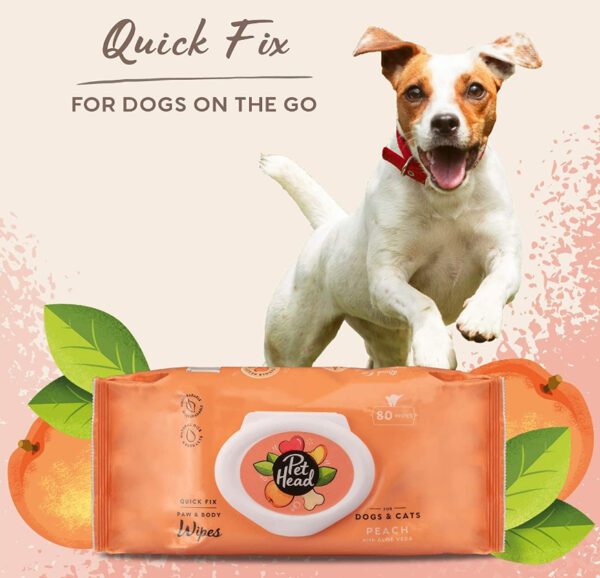 Pet Head Quick Fix Paw and Body Wipes for Dogs and Cats Peach with Aloe Vera - Image 4