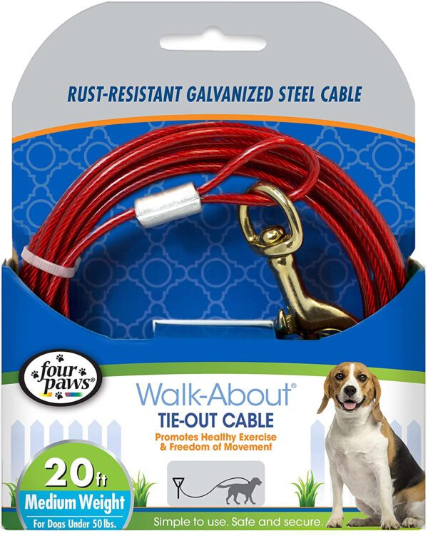 Four Paws Dog Tie Out Cable - Medium Weight - Red