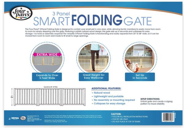 Four Paws 3 Panel Smart Folding Wood Gate for Pets - Image 3